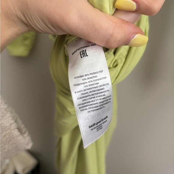 Self-Portrait Long Sleeve Cut-Out Slit Midi Dress Avocado Green Women's Size 6 - Picture 8 of 9